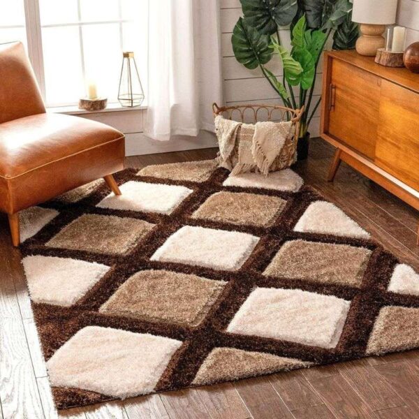 TAUKIR CARPETS Handmade 3D Edge Collection Super Soft Microfiber & Polyester Silk Touch Rugs, Size 5x7,feet Color- Brown/Beige