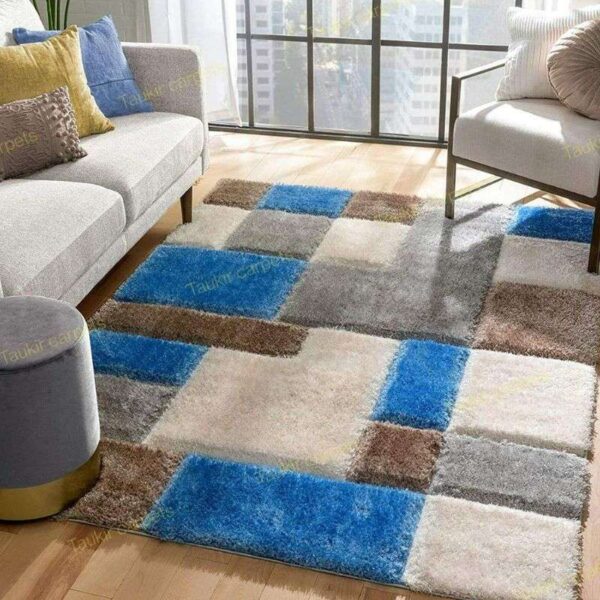 TAUKIR CARPETS Handmade 3D Edge Collection Super Soft Microfiber & Polyester Silk Touch Rectangular Rugs, Size 5X7, Feet Color, Azure - Image 3