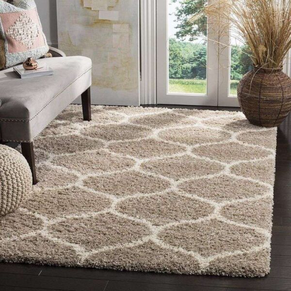 TAUKIR CARPETS Handmade Rectangular 3D Edge Collection Microfiber & Polyester Silk Touch Rugs, Size 5X7 Feet, Color Peach Beige