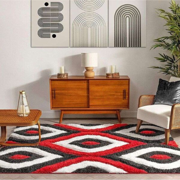 TAUKIR CARPETS Handmade 3D Edge Collection Super Soft Microfiber & Polyester Silk Touch Rectangular Rugs ,Size 5X7,Feet Color, Red Black - Image 2