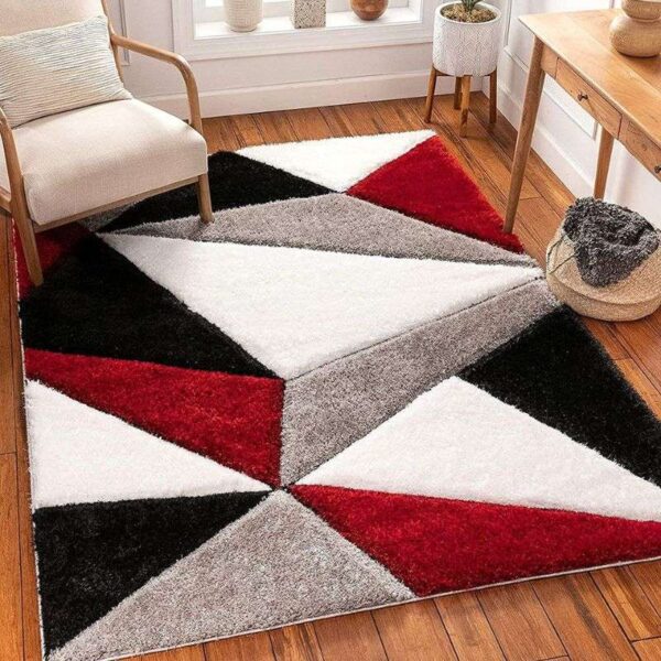 TAUKIR CARPETS Handmade 3D Edge Collection Super Soft Microfiber & Polyester Silk Touch Rug, Size 5x7,feet Color, Red Black Silver