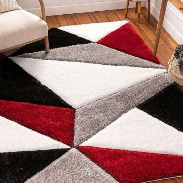 TAUKIR CARPETS Handmade 3D Edge Collection Super Soft Microfiber & Polyester Silk Touch Rug, Size 5x7,feet Color, Red Black Silver - Image 2