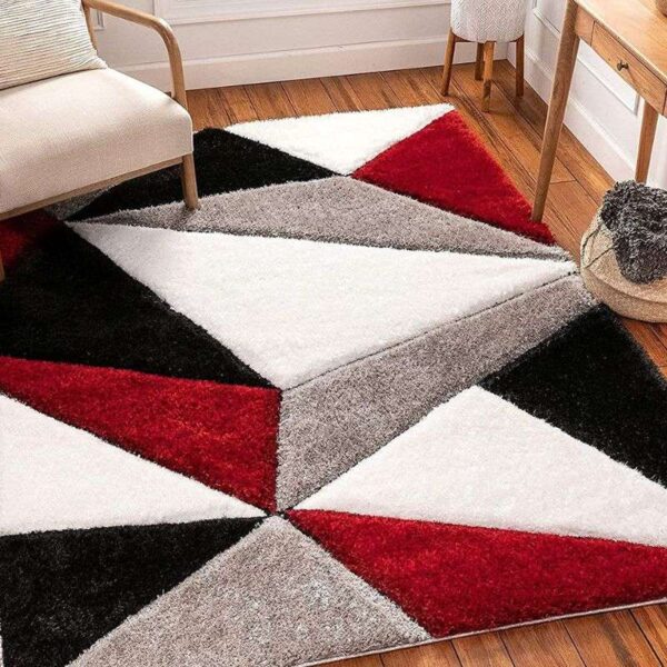 TAUKIR CARPETS Handmade 3D Edge Collection Super Soft Microfiber & Polyester Silk Touch Rug, Size 5x7,feet Color, Red Black Silver - Image 3