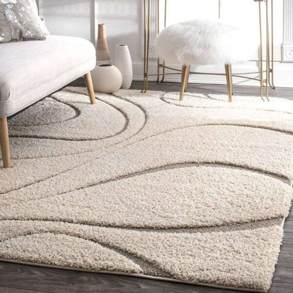 TAUKIR CARPETS Handmade 3D Edge Collection Super Soft Microfiber Silk Touch Rugs, Size 5x7,feet Color, Shadow Ivory