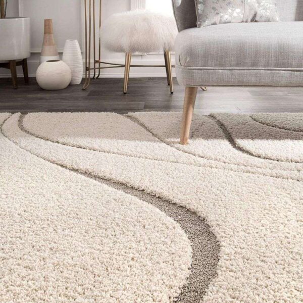 TAUKIR CARPETS Handmade 3D Edge Collection Super Soft Microfiber Silk Touch Rugs, Size 5x7,feet Color, Shadow Ivory - Image 2