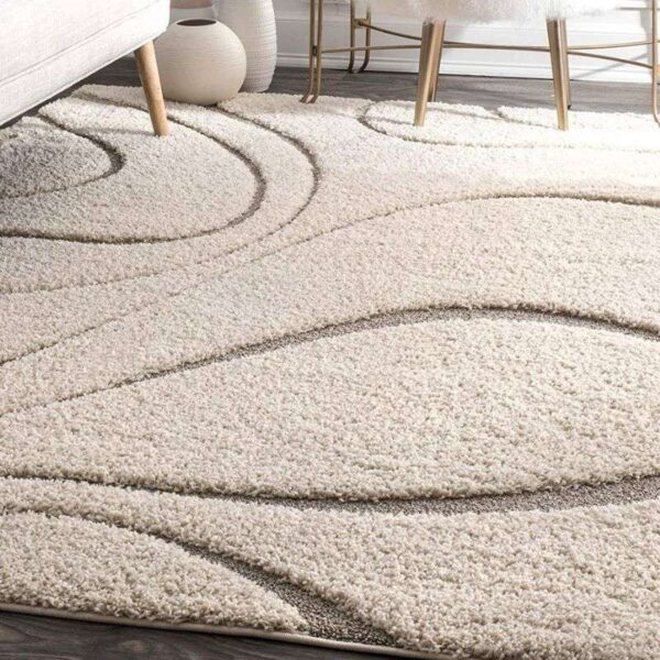 TAUKIR CARPETS Handmade 3D Edge Collection Super Soft Microfiber Silk Touch Rugs, Size 5x7,feet Color, Shadow Ivory - Image 3