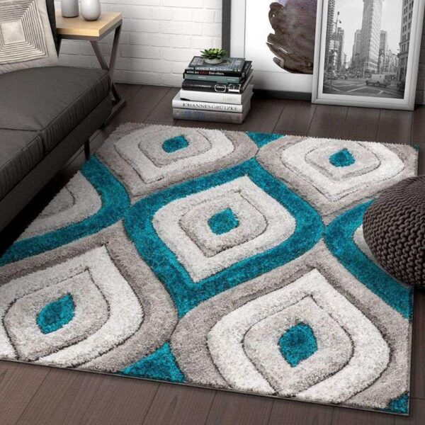 TAUKIR CARPETS Handmade 3D Edge Collection Super Soft Microfiber & Polyester Silk Touch Rectangular Rugs, Size 5X7,Feet Color, Teal-Beige