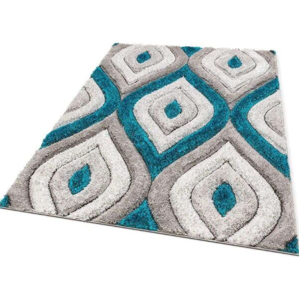 TAUKIR CARPETS Handmade 3D Edge Collection Super Soft Microfiber & Polyester Silk Touch Rectangular Rugs, Size 5X7,Feet Color, Teal-Beige - Image 3