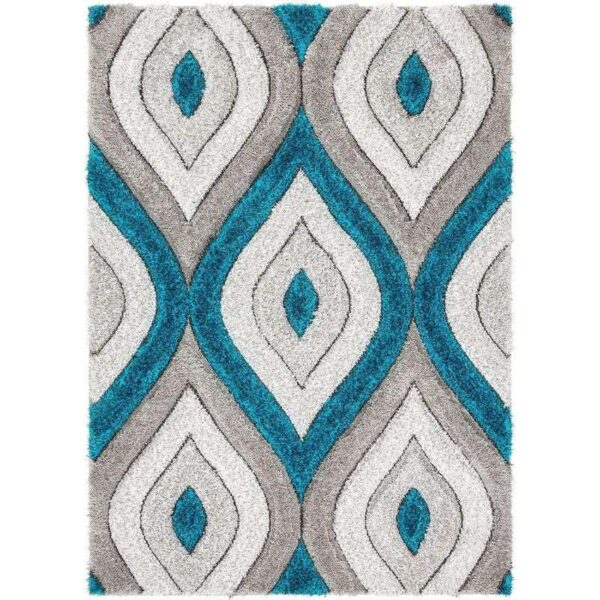 TAUKIR CARPETS Handmade 3D Edge Collection Super Soft Microfiber & Polyester Silk Touch Rectangular Rugs, Size 5X7,Feet Color, Teal-Beige - Image 4