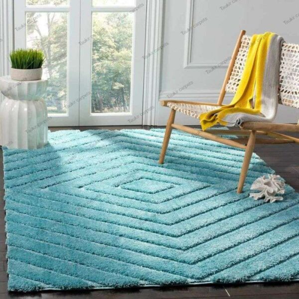 TAUKIR CARPETS Handmade 3D Edge Collection Super Soft Microfiber & Polyester Silk Touch Rugs, Size 5x7,feet Color, Turquoise