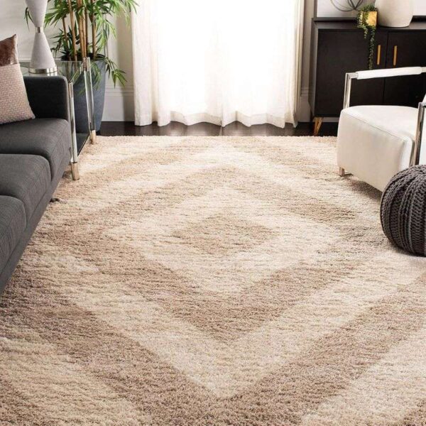 TAUKIR CARPETS Handmade Collection Microfiber Silk Touch Rectangular Rugs, Size 5X7, Feet Color, Gold Beige - Image 2