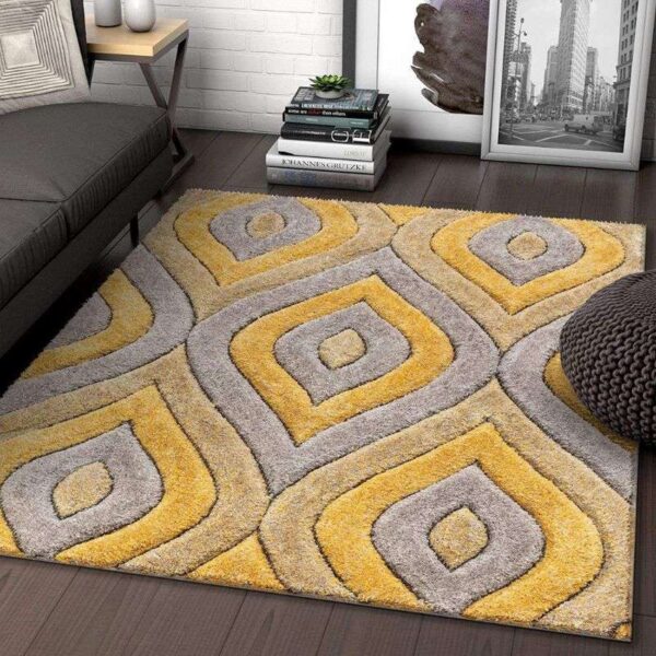 TAUKIR CARPETS Handmade 3D Edge Collection Super Soft Microfiber & Polyester Silk Touch Rugs, Size 5x7,feet Colour, Gold