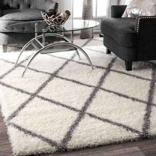 TAUKIR CARPETS Carpets For Living Room Size 5X7 Feet Handmade 3D Edge Collection Microfiber Silk Touch Rugs, Color, Grey Ivory, Rectangular