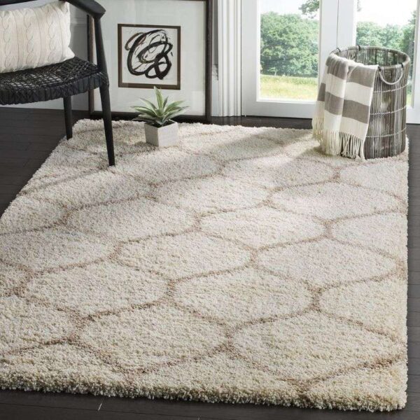 TAUKIR CARPETS Handmade Collection Microfiber Silk Touch Rectangular Rugs, Size 5X7, Feet Color, Ivory-Multi