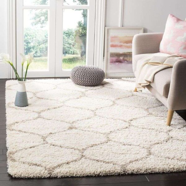 TAUKIR CARPETS Handmade Collection Microfiber Silk Touch Rectangular Rugs, Size 5X7, Feet Color, Ivory-Multi - Image 2