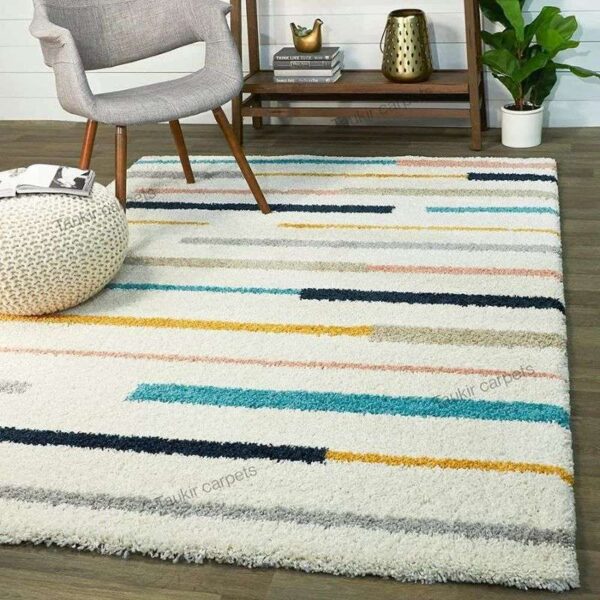 TAUKIR CARPETS Handmade Rectangular Collection Super Soft Microfiber Silk Touch Rugs, Size 5X7 Feet, Color Ivory Multicolor