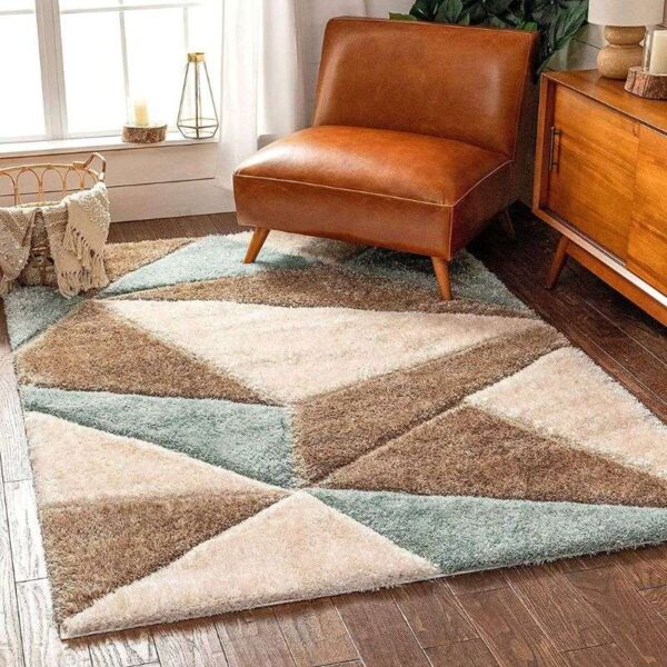 TAUKIR CARPETS Handmade 3D Edge Collection Super Soft Microfiber & Polyester Silk Touch Rectangular Rug, Size 5X7, Feet Color, Ivory Green Beige