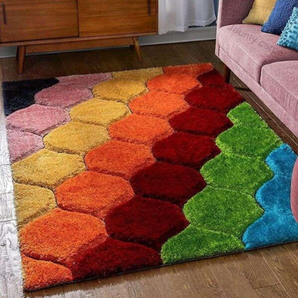 TAUKIR CARPETS Handmade Collection Microfiber Silk Touch Rectangular Rugs, Size 5X7,Feet Color, Multicolor - Image 2