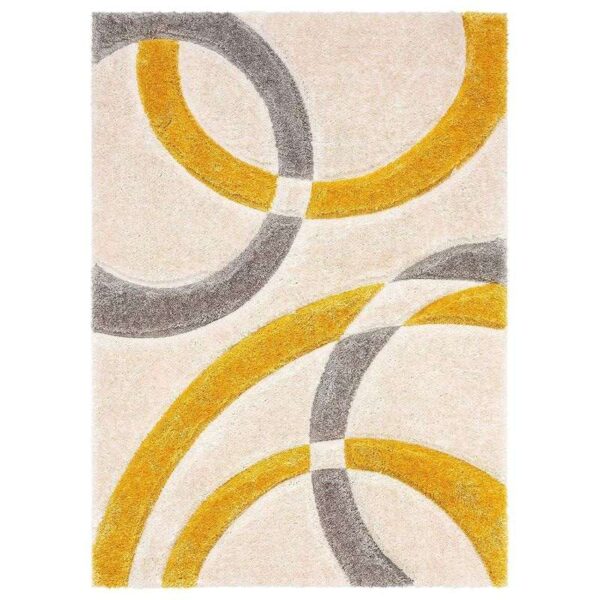 TAUKIR CARPETS Handmade Rectangular 3D Edge Collection Microfiber & Polyester Silk Touch Rugs, Size 5X7 Feet, Color Mustard Ivory - Image 4