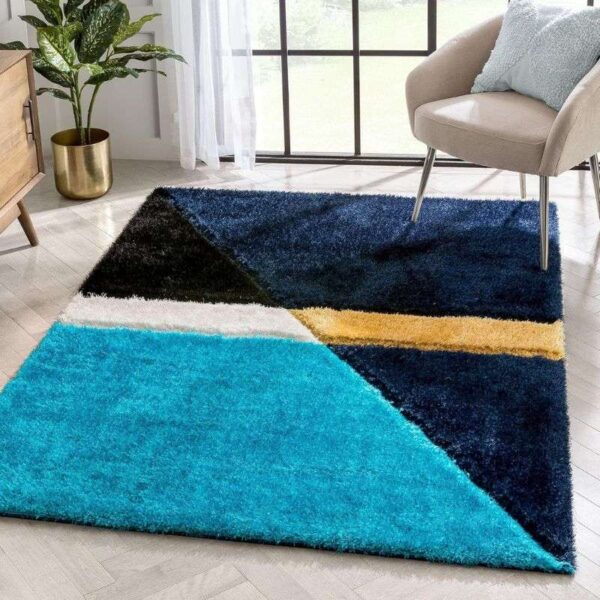 TAUKIR CARPETS Handmade 3D Edge Collection Super Soft Microfiber Silk Touch Rectangular Rugs, Size 5X7, Feet Color, Navy Ivory